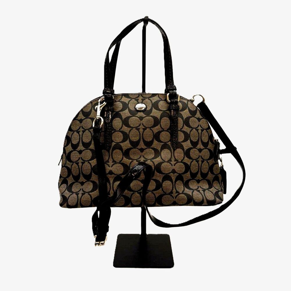 Coach Peyton Signature Cora Domed Satchel bag Black Coated Canvas F24606 2013